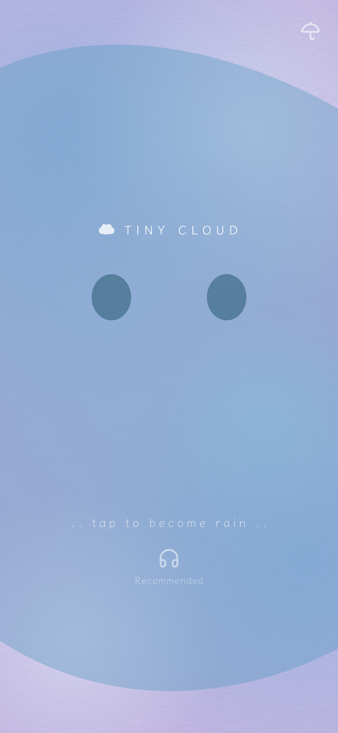 Tiny Cloud 인트로 화면 — 종이 질감 위에 손으로 그린 듯한 작은 물방울